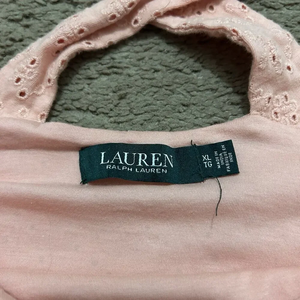 Lauren Ralph Lauren Perforated Fit & Flare Dress Size XL Racer back Midi Coral